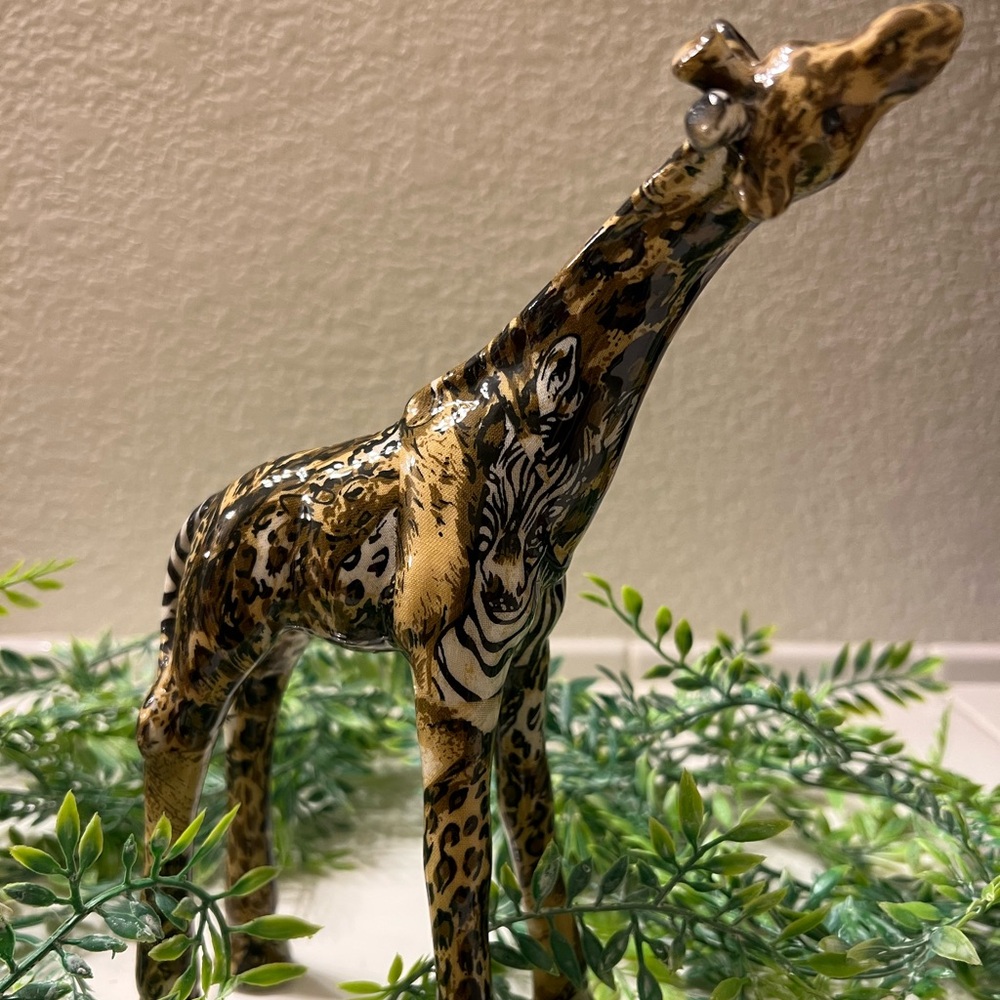 Vintage Giraffe Safari Patchwork Animal Print Ceramic Figurine